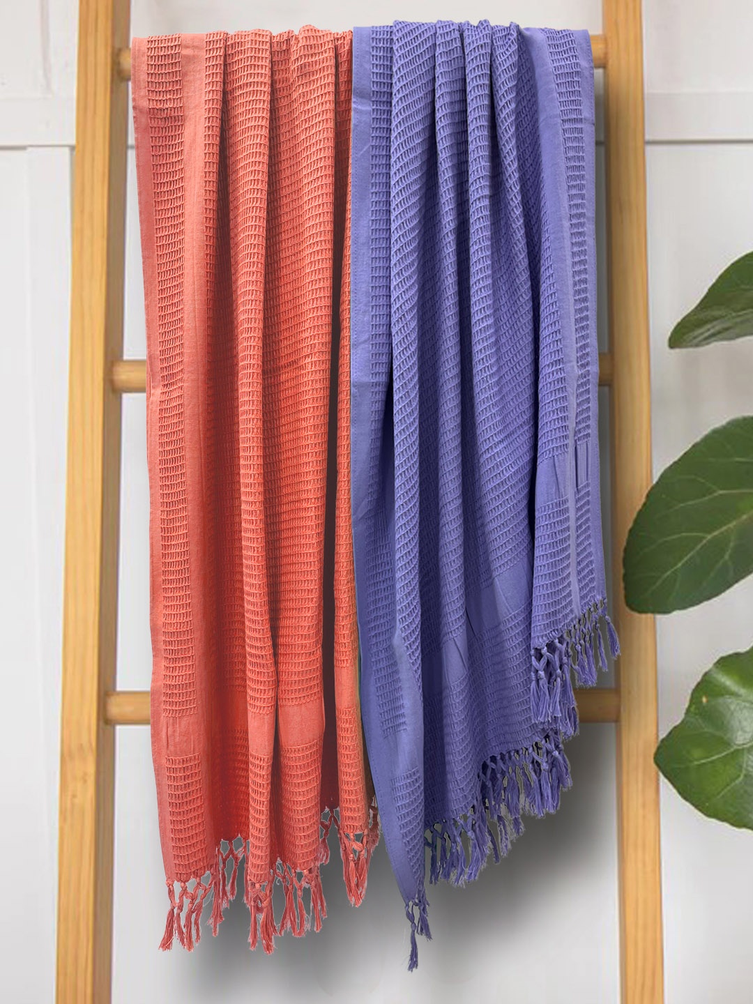 

BIANCA Coral & Purple Set Of 2 Solid Cotton Bath Towel