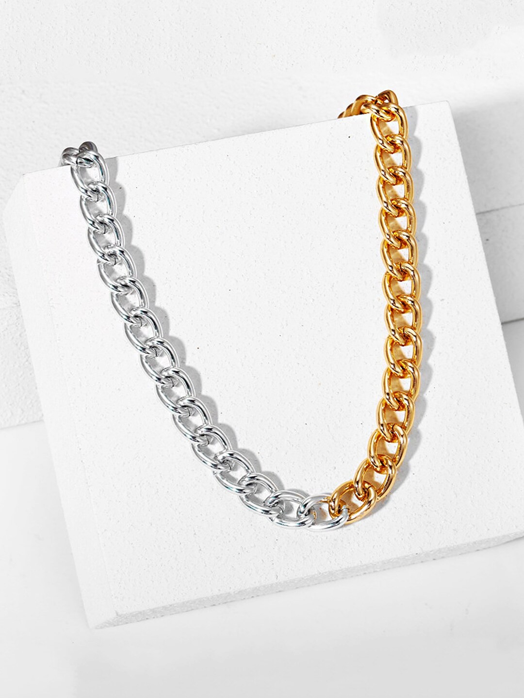 

Yellow Chimes Women Gold & Silver-Toned Dual Colour Linked Chain Designed Necklace