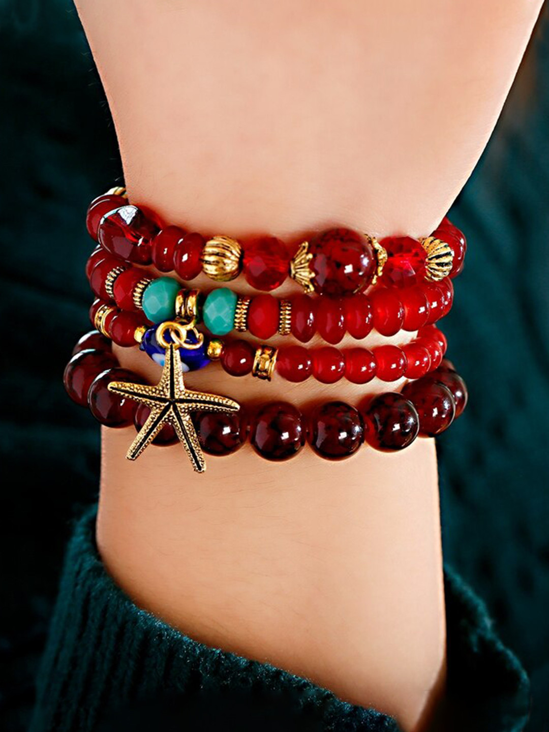 

Yellow Chimes Women Set of 4 Maroon & Blue Slip on Bracelet