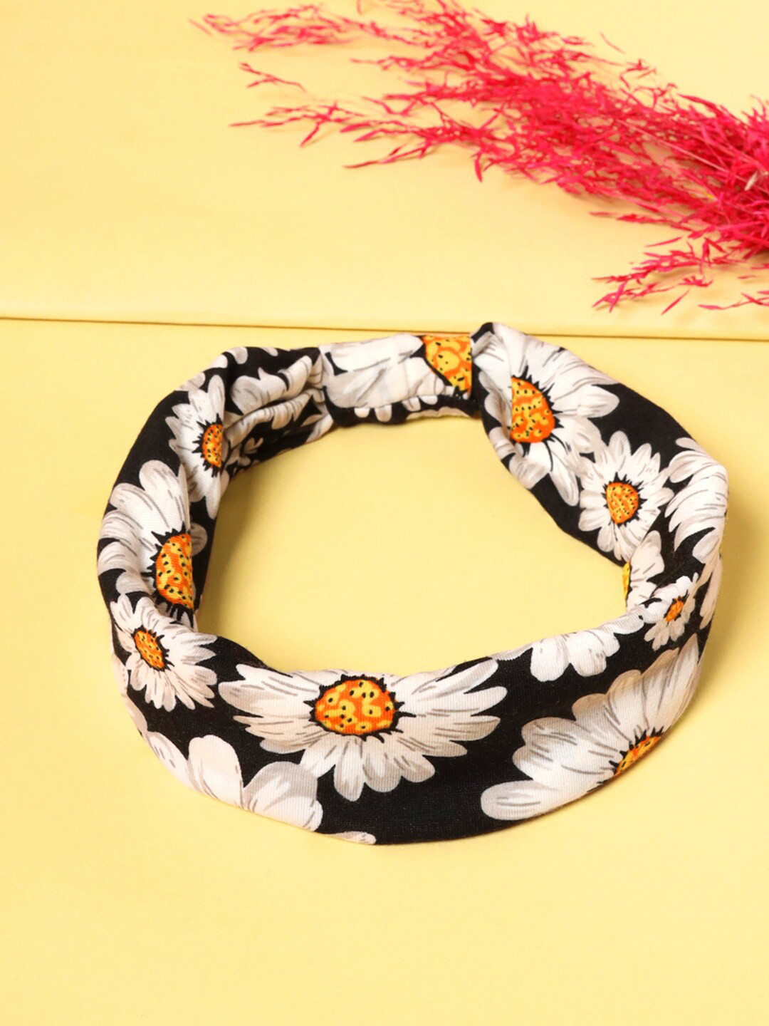 

Yellow Chimes Women Black & White Floral Knotted Hairband