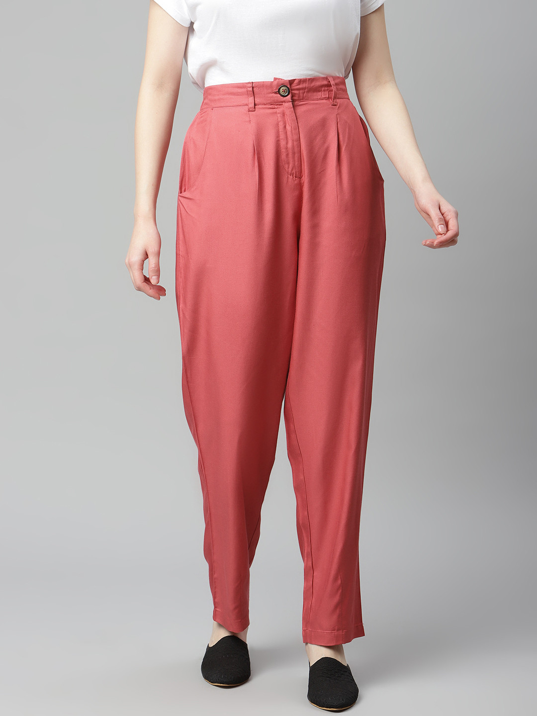 

plusS WORX Women Pink Solid Regular Trousers