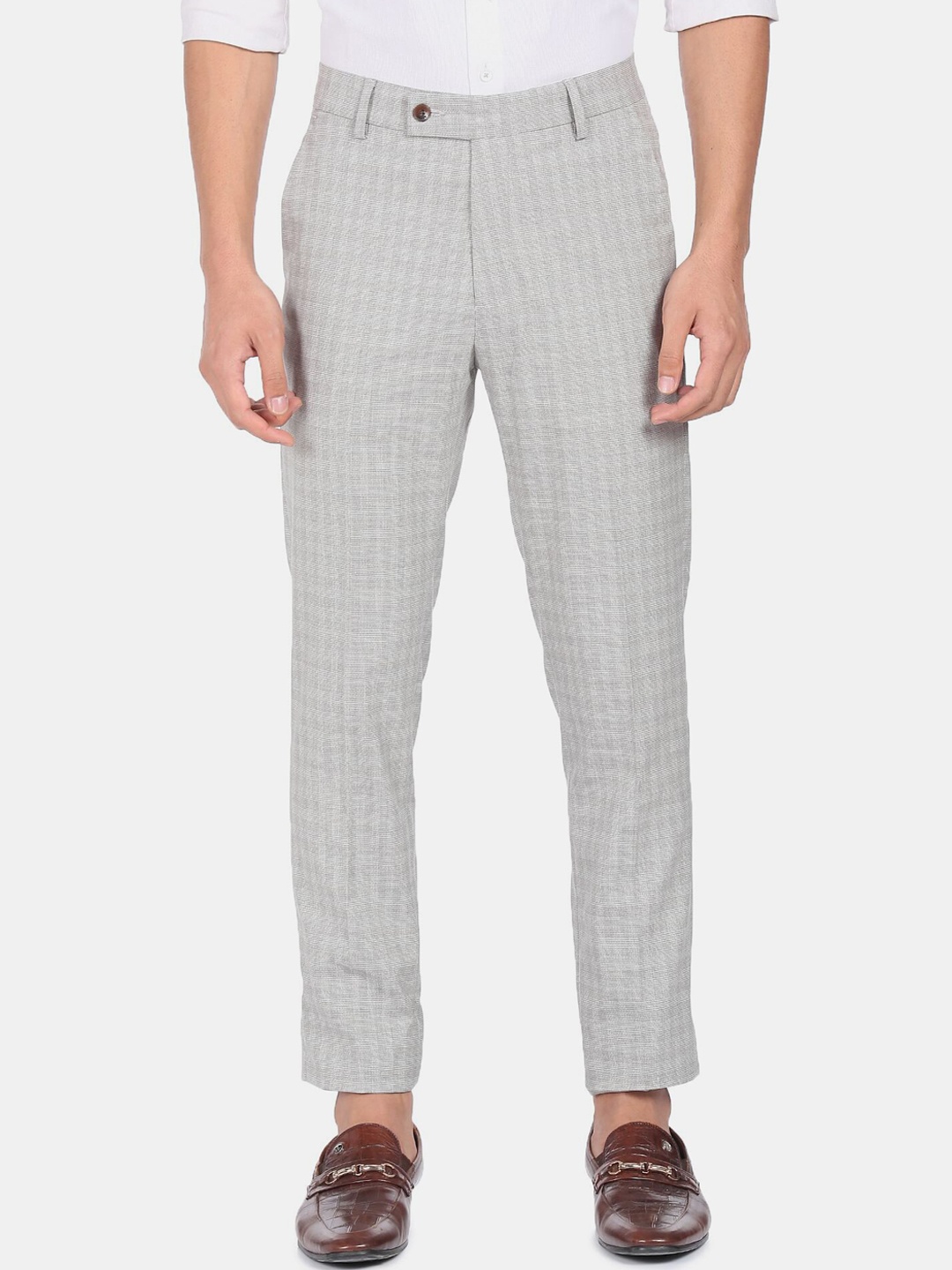 

Arrow Men Grey Checked Slim Fit Trousers
