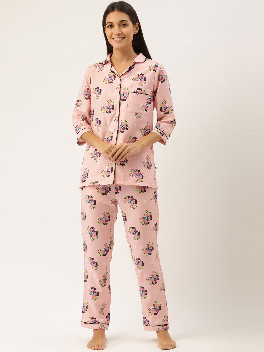 

Bannos Swagger Women Pink & Blue Printed Night suit