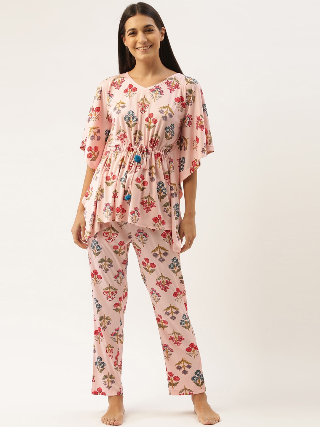 

Bannos Swagger Women Pink & Blue Printed Night suit
