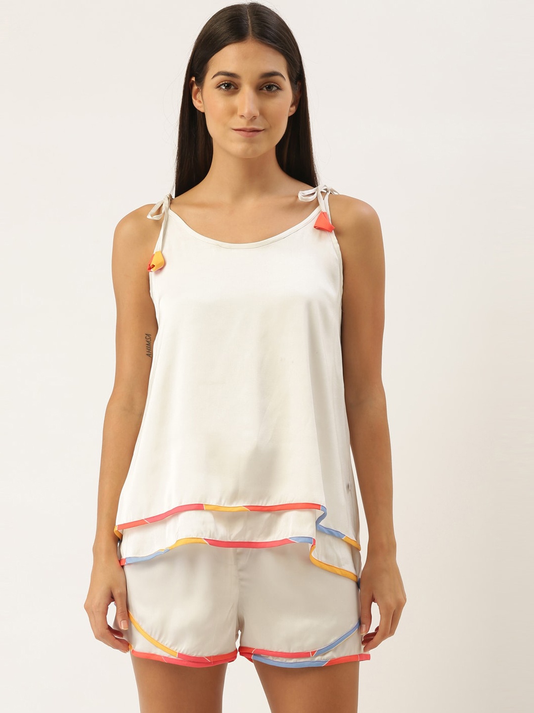 

Bannos Swagger Women White & Blue Solid Night Suit