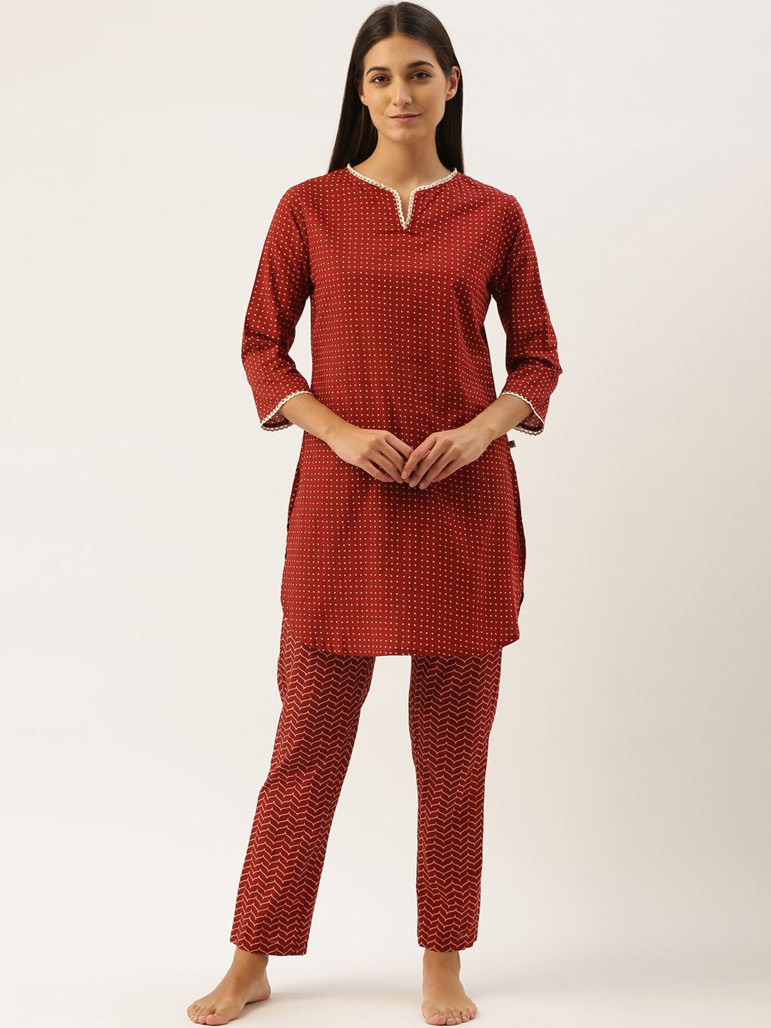 

Bannos Swagger Women Red & Orange Printed Night Suit