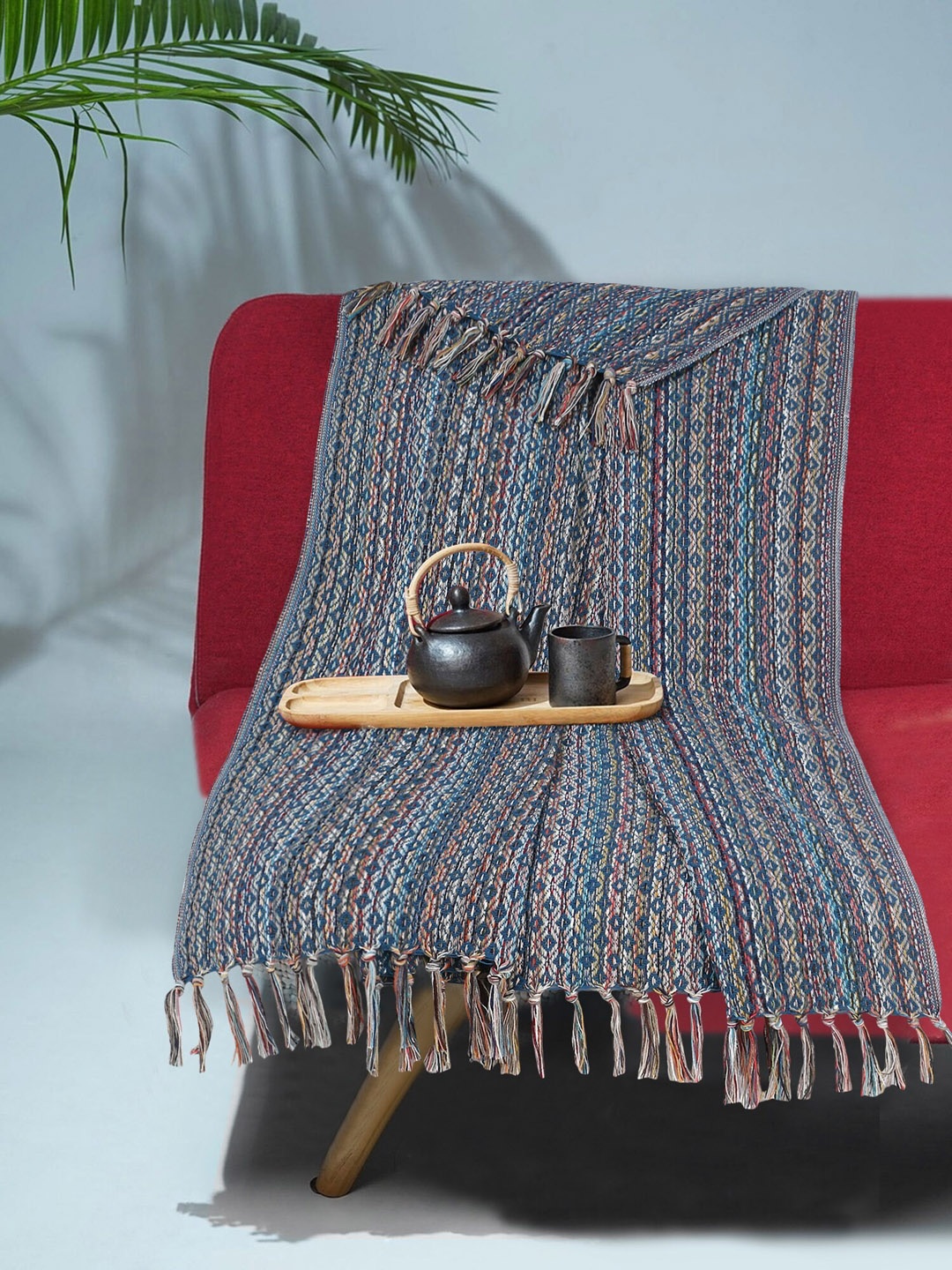

Mezposh Blue Striped Pattern Sofa Throw