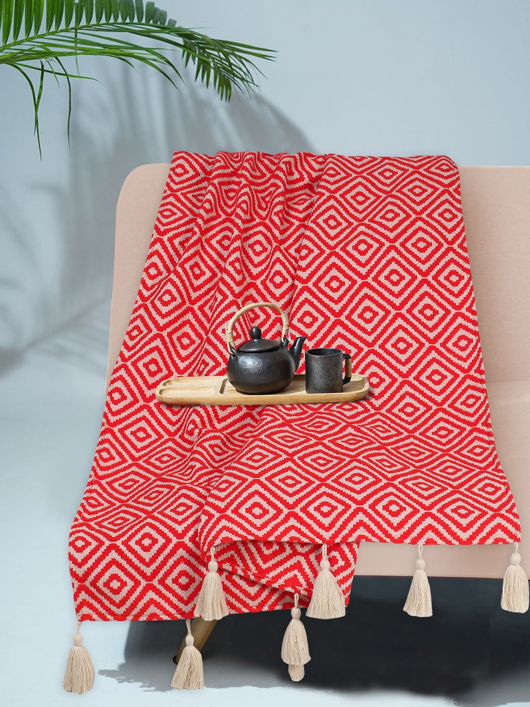 

Mezposh Red & Beige Self Design Acryclic Throws