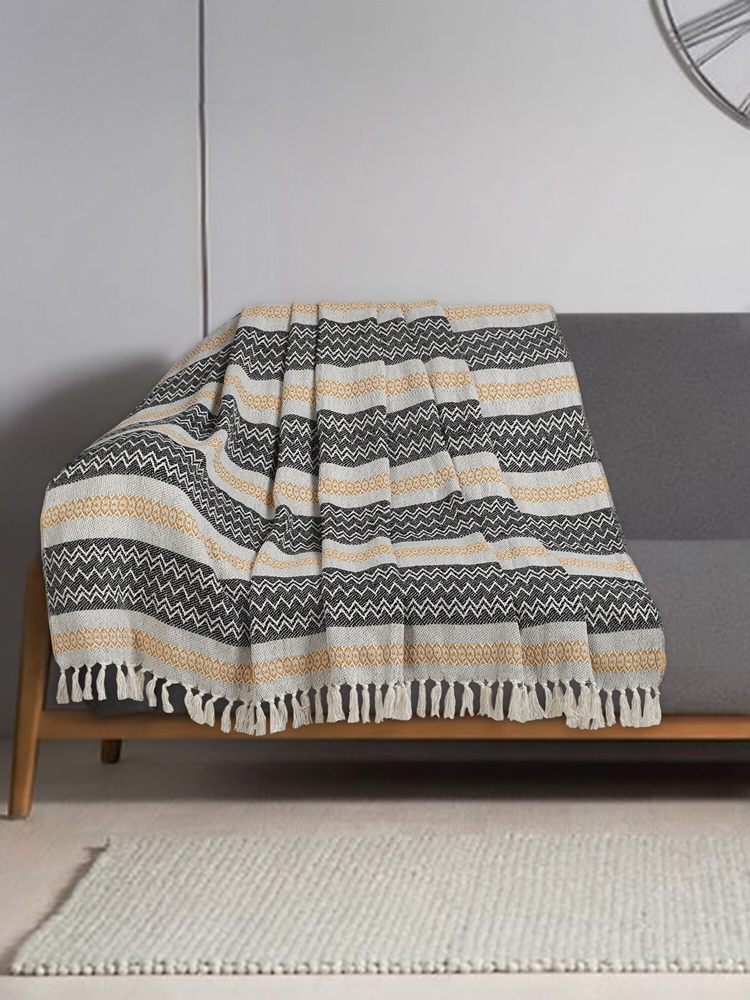 

Mezposh Grey & Yellow Geometric Pattern Polycotton Sofa Throw