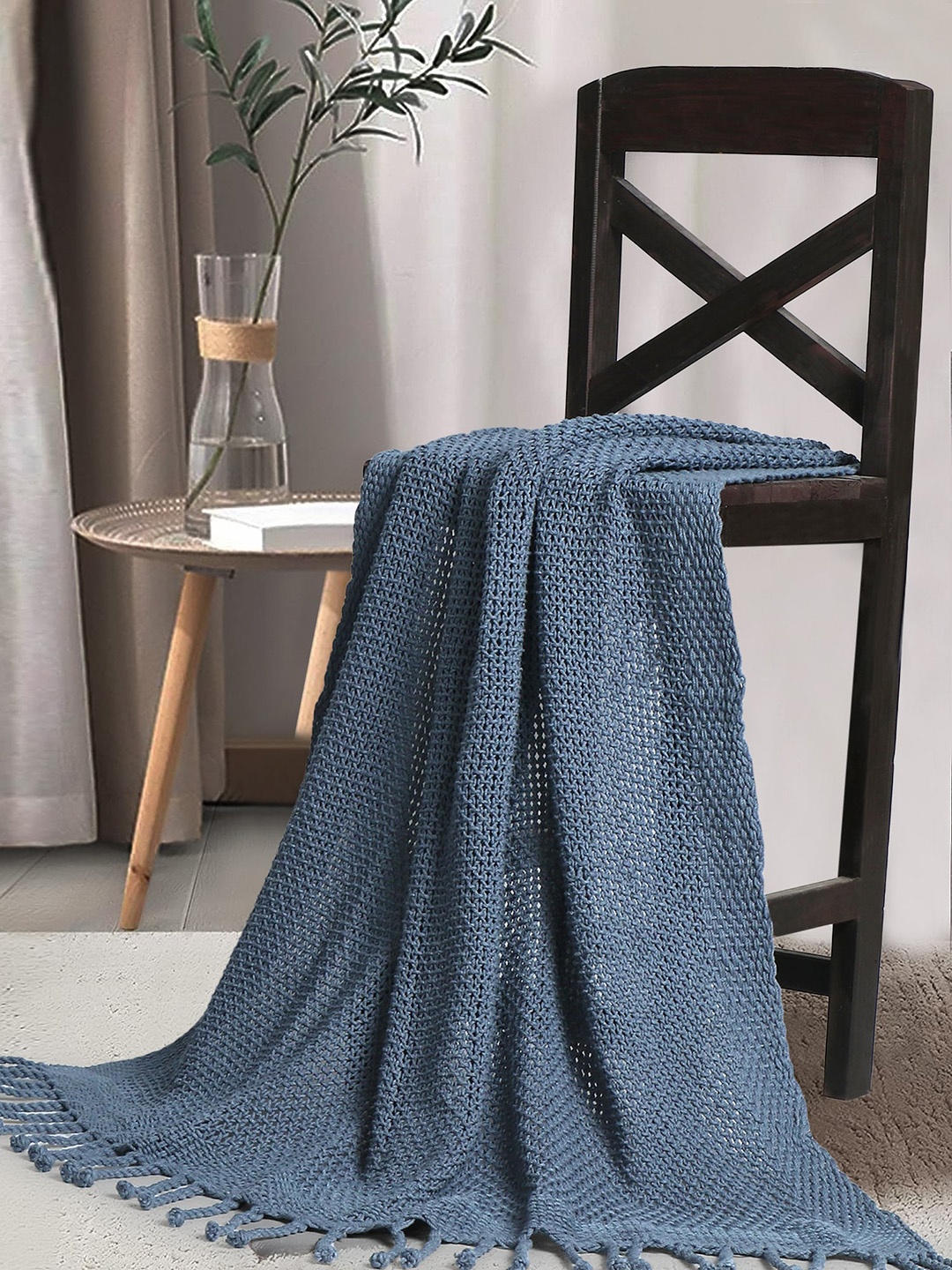 

Mezposh Grey Hand Knitted Cotton Sofa Throw