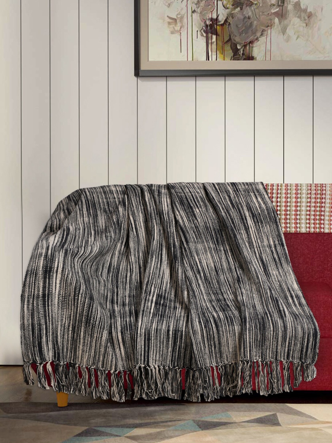 

Mezposh Black & Natural Striped Pattern Cotton Sofa Throw