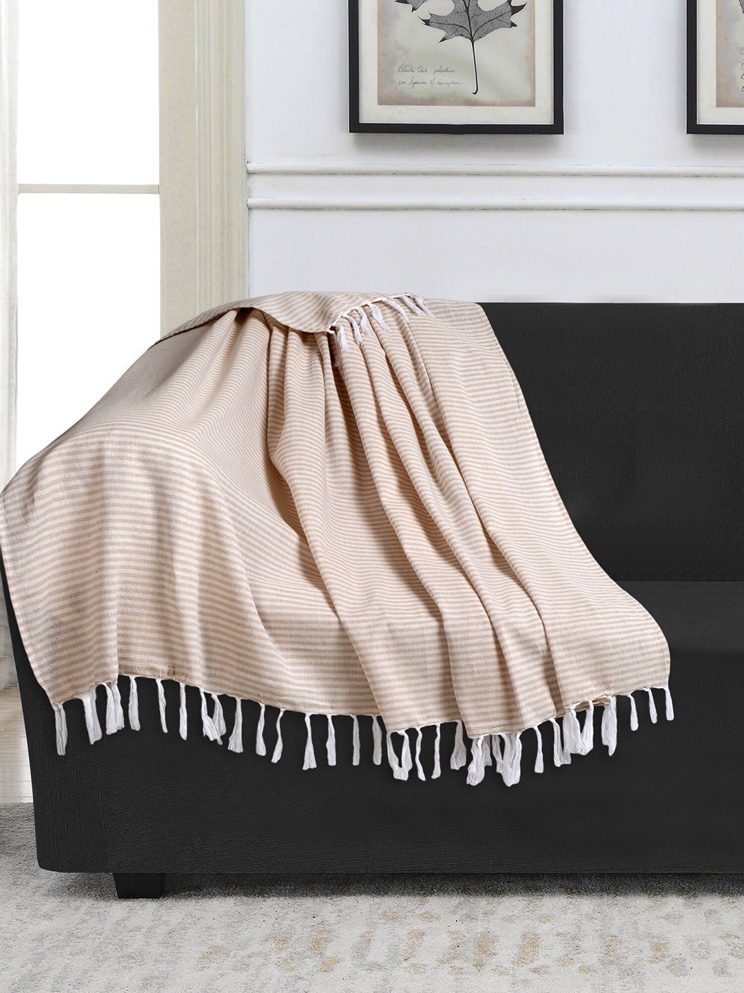 

Mezposh Beige & White Striped Cotton Sofa Throw