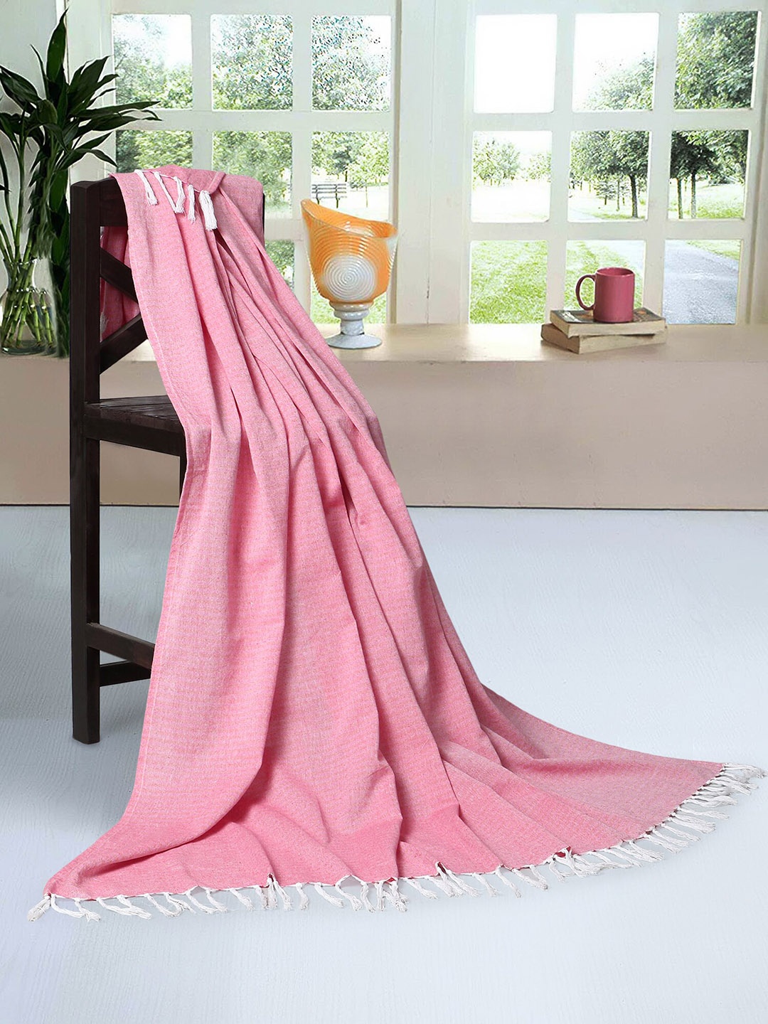 

Mezposh Stave Pink & White Striped Pattern Cotton Sofa Throw