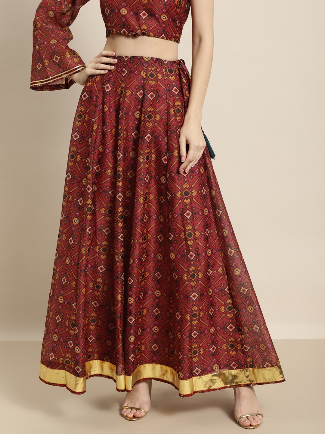 

Shae by SASSAFRAS Maroon Patola Anarkali Skirt