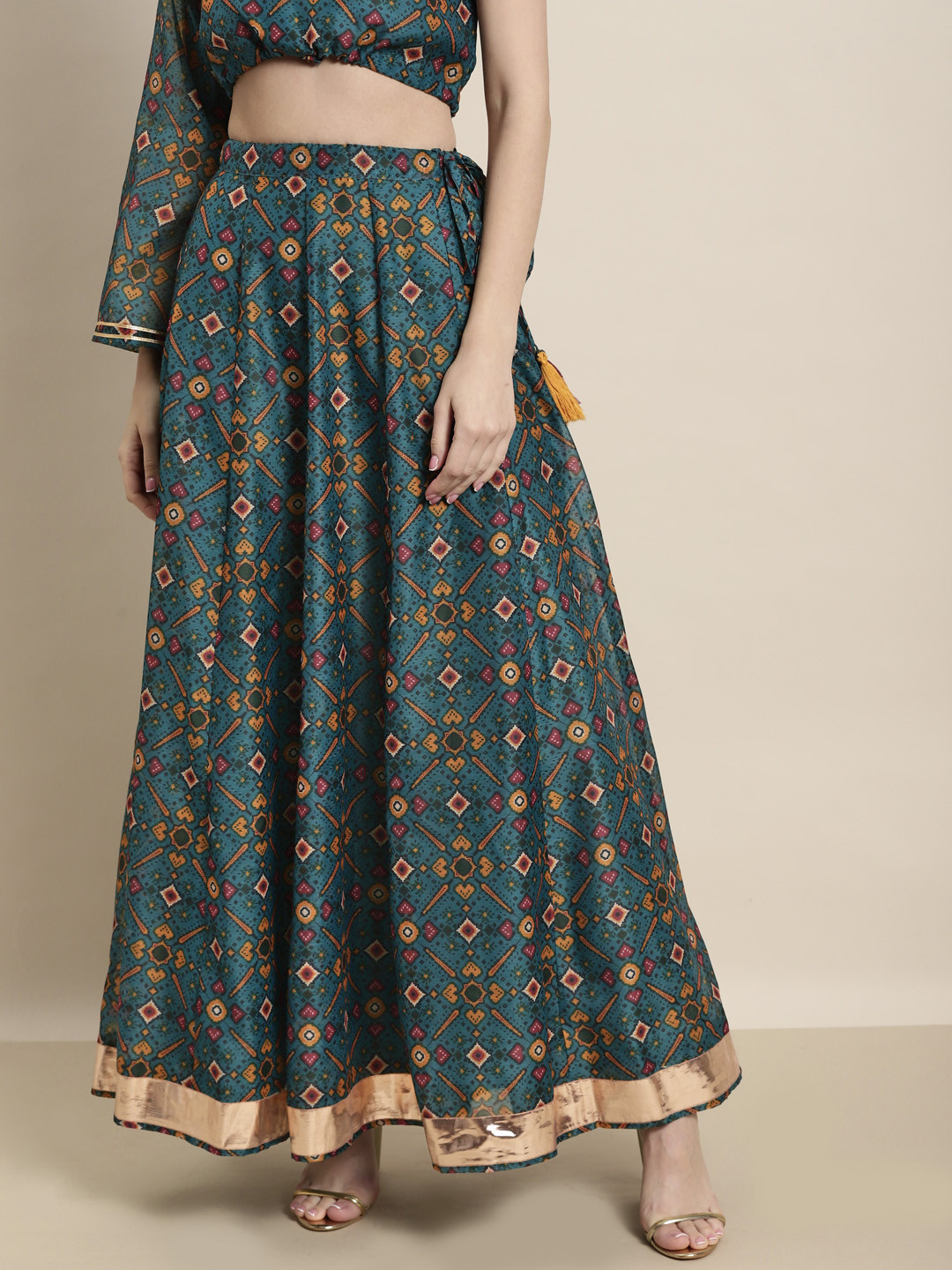 

Shae by SASSAFRAS Teal Green Patola Anarkali Skirt