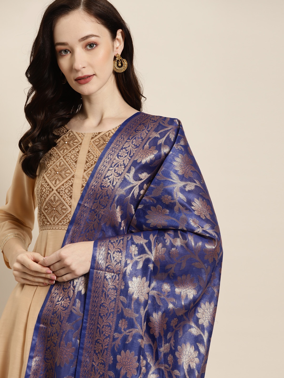 

Shae by SASSAFRAS Blue & Gold-Coloured Ethnic Motifs Printed Dupatta