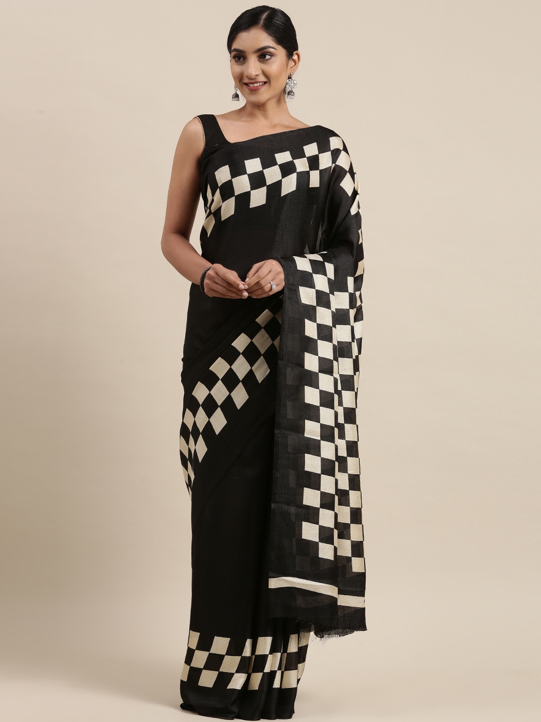 

Pothys Black & White Checked Saree