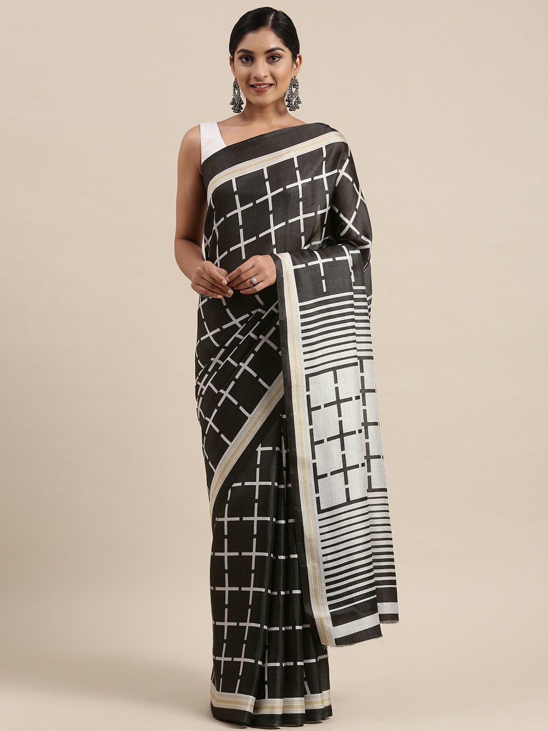 

Pothys Black & White Checked Zari Saree