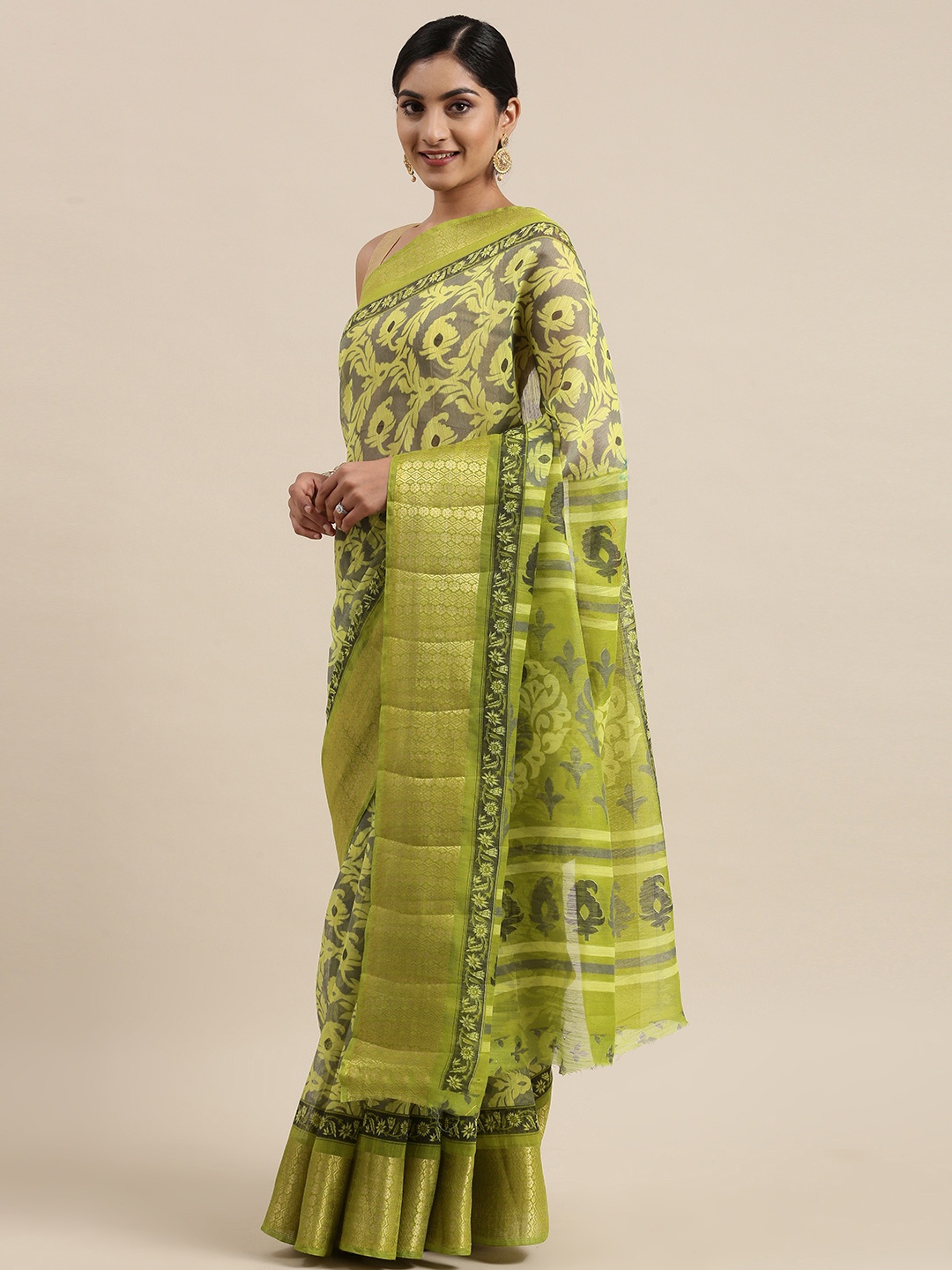 

Pothys Green Ethnic Motifs Zari Jute Silk Saree