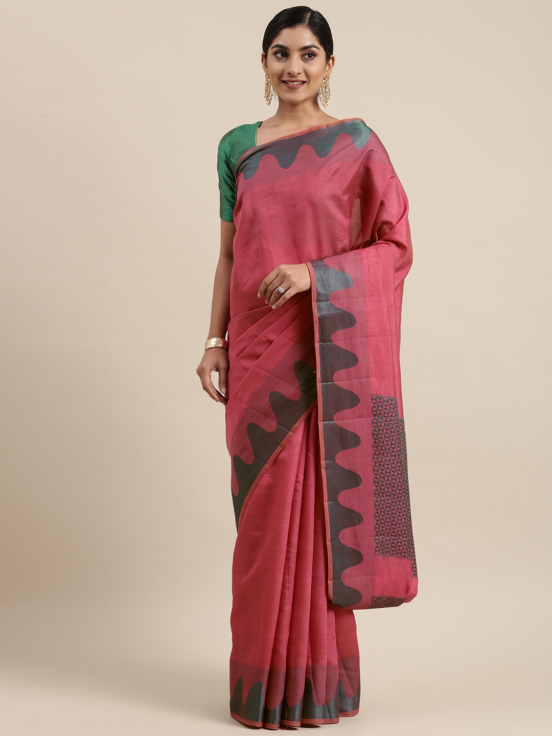 

Pothys Pink & Blue Jute Silk Saree