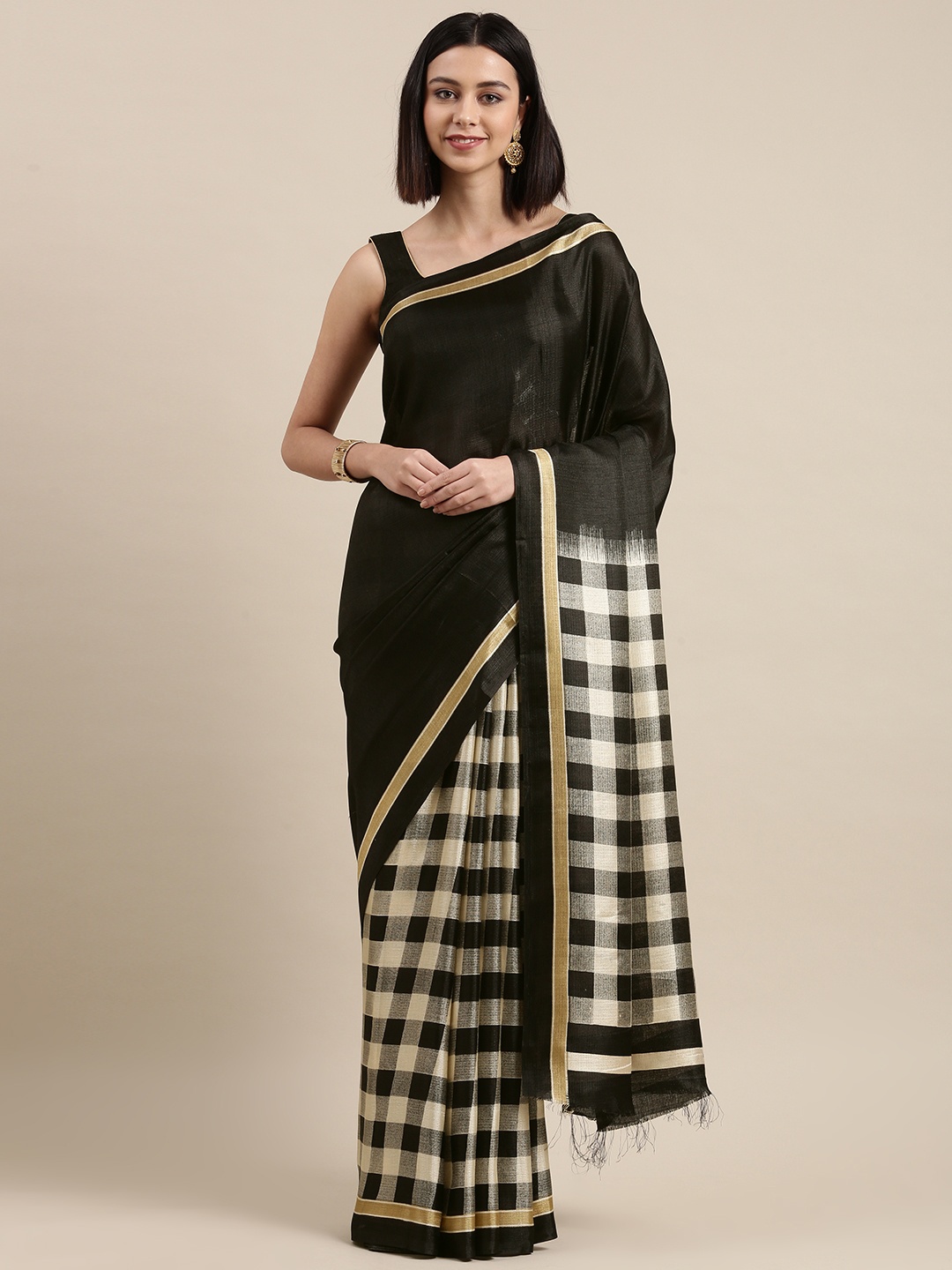 

Pothys White & Black Checked Saree