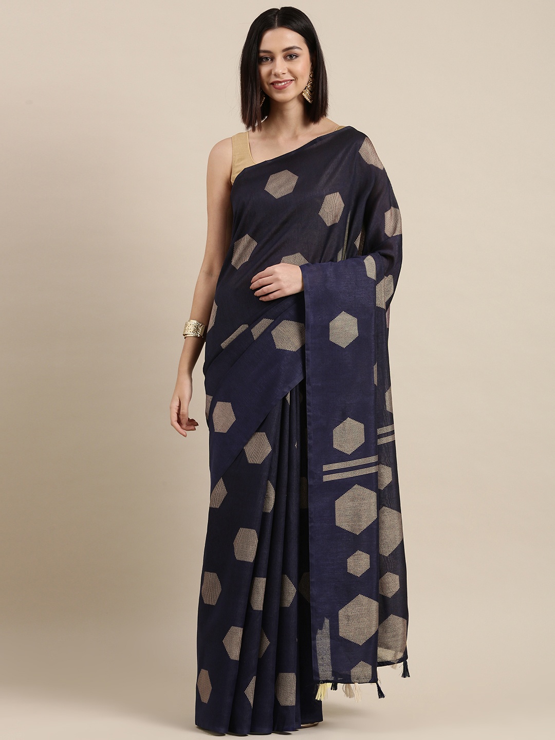 

Pothys Navy Blue Jute Silk Saree