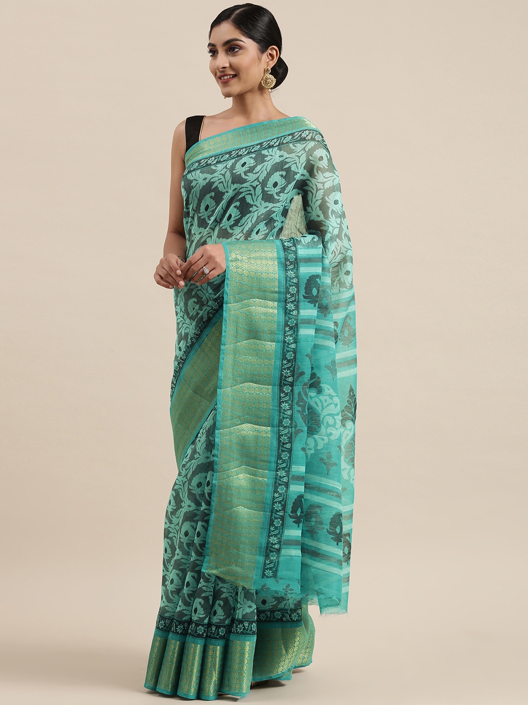 

Pothys Blue Floral Zari Jute Silk Saree