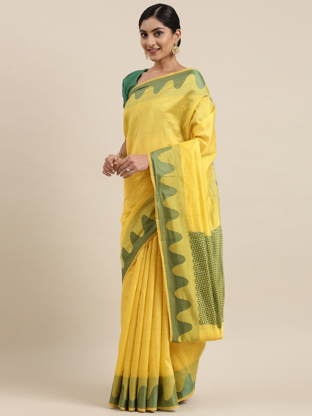 

Pothys Yellow & Green Jute Silk Saree