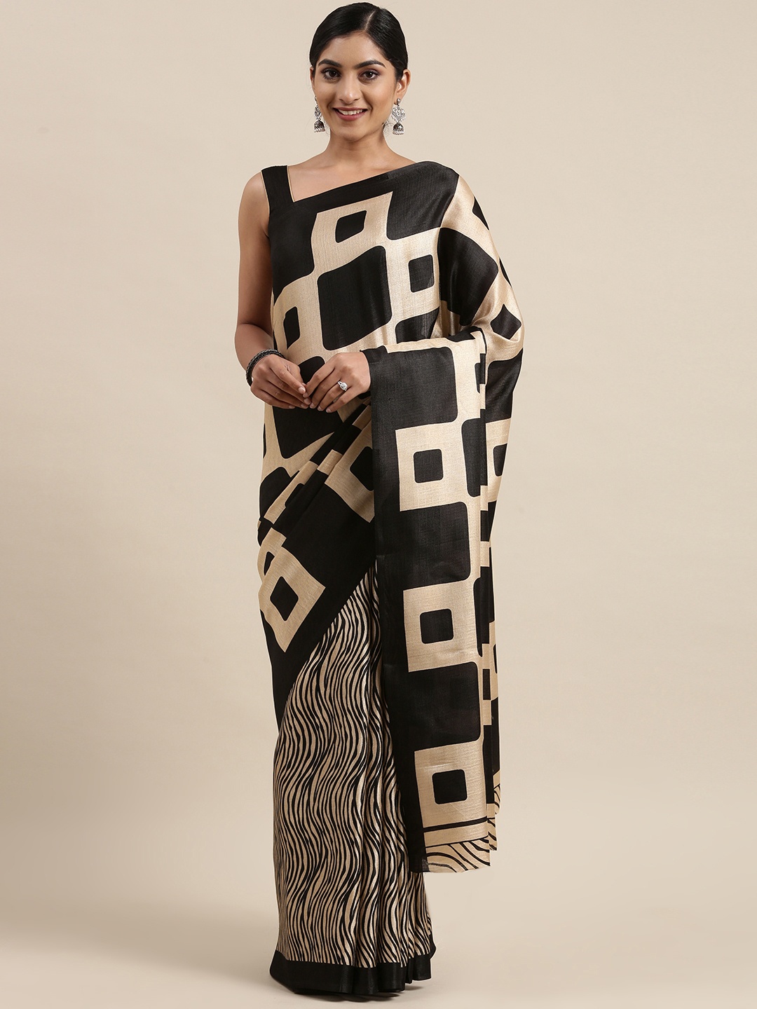 

Pothys Beige & Black Printed Saree