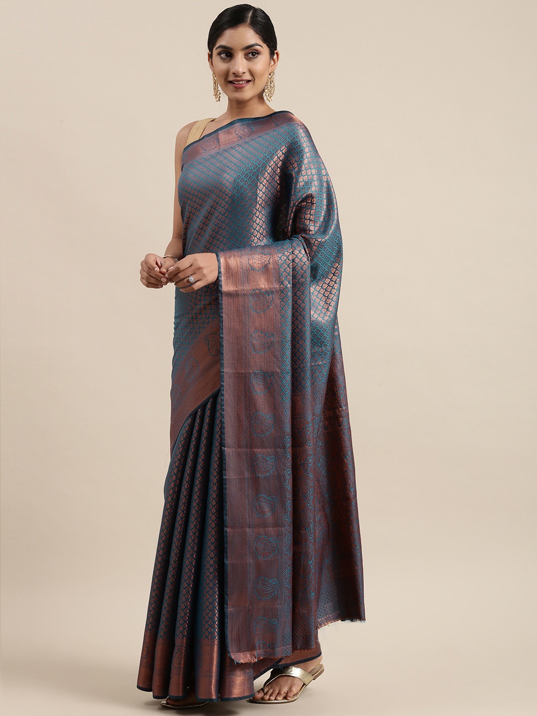 

Pothys Blue Ethnic Motifs Zari Jute Silk Saree