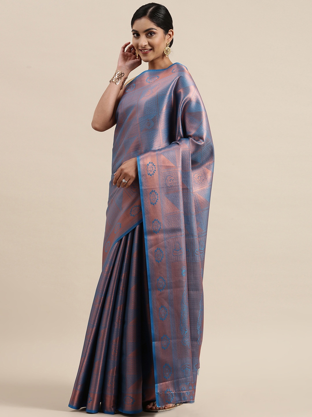 

Pothys Blue Ethnic Motifs Zari Jute Silk Saree