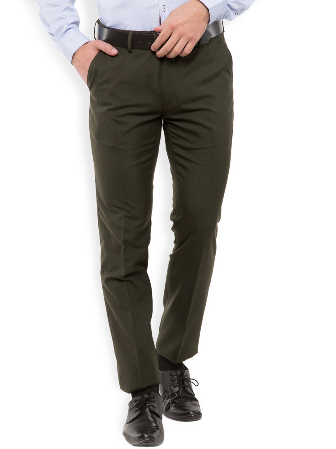 

Black coffee Men Olive Green Sharp Fit Flat-Front Trousers