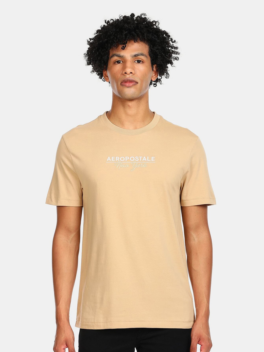 

Aeropostale Men Beige Pure Cotton T-shirt