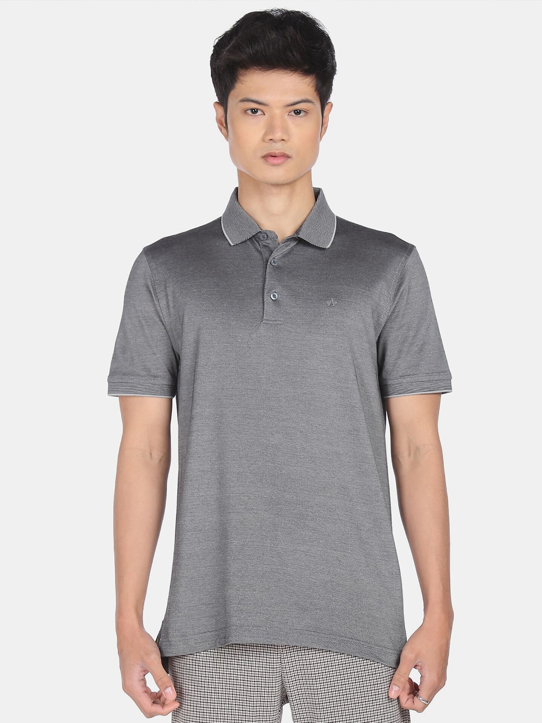 

Arrow Men Grey Polo Collar Pockets T-shirt