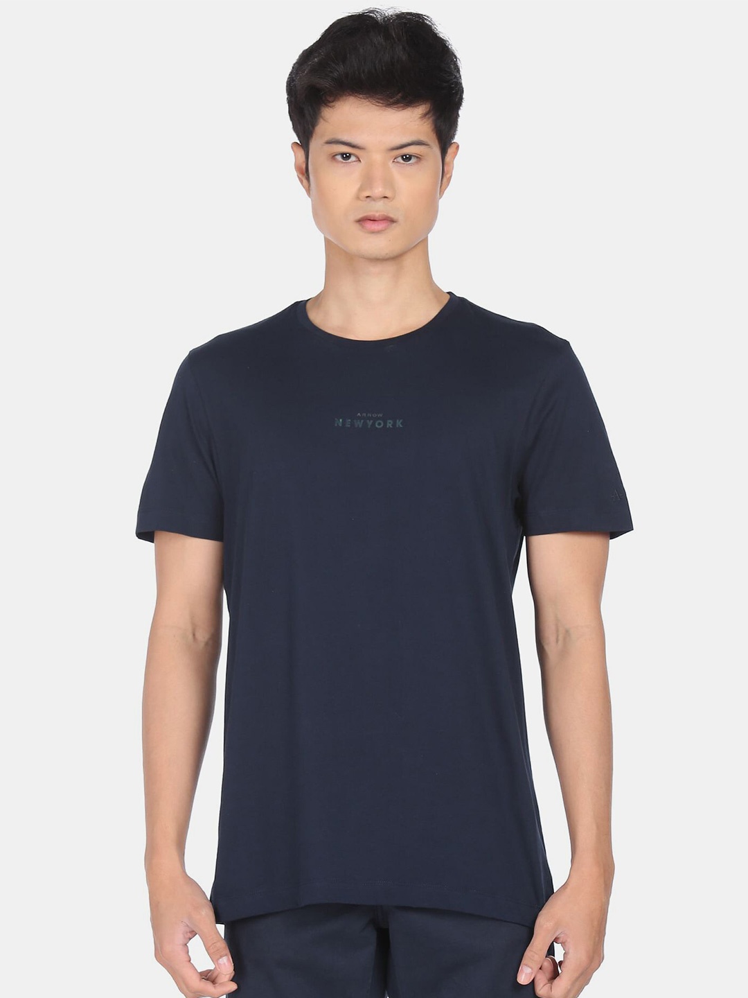 

Arrow Men Navy Blue Typography Pure Cotton T-shirt
