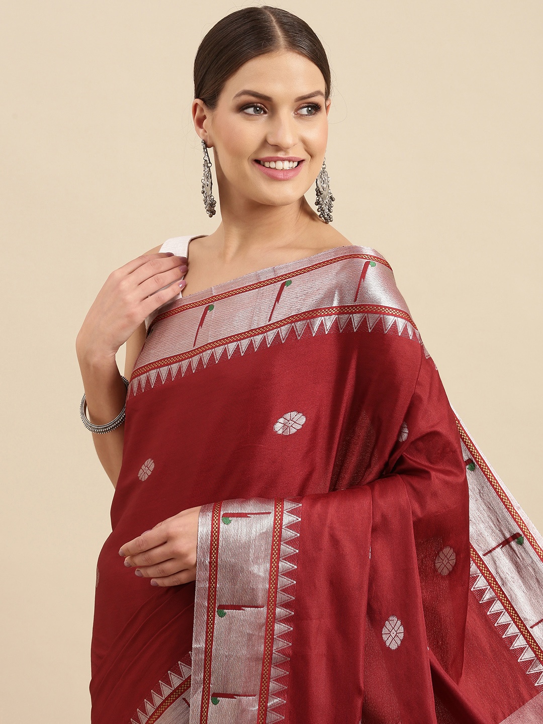 

Anouk Maroon & Grey Woven Design Silk Blend Banarasi Saree