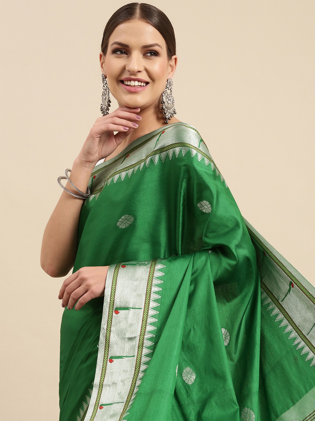 

Anouk Green & Grey Woven Design Silk Blend Banarasi Saree