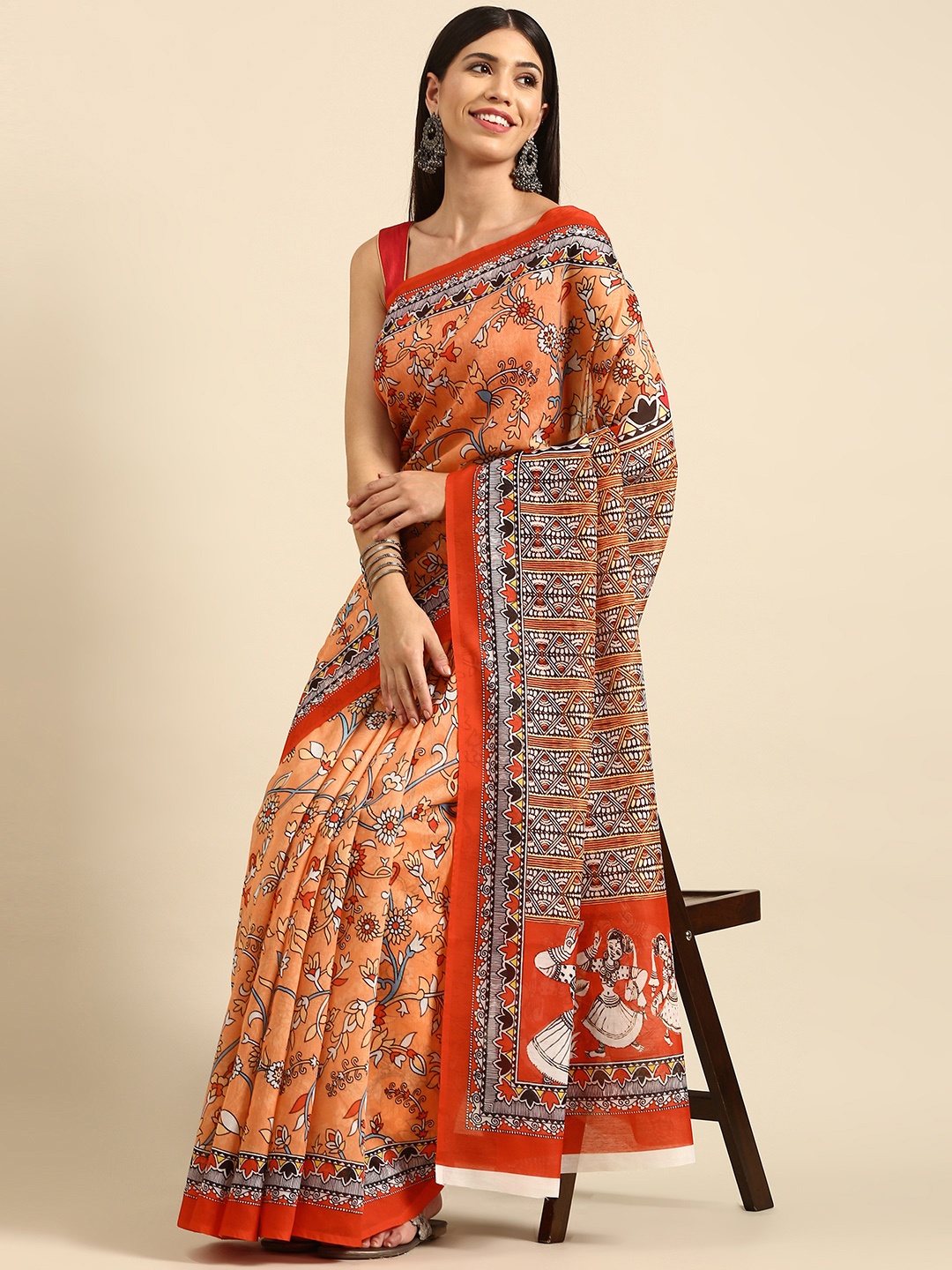 

Anouk Women Orange & White Ethnic Motifs Saree