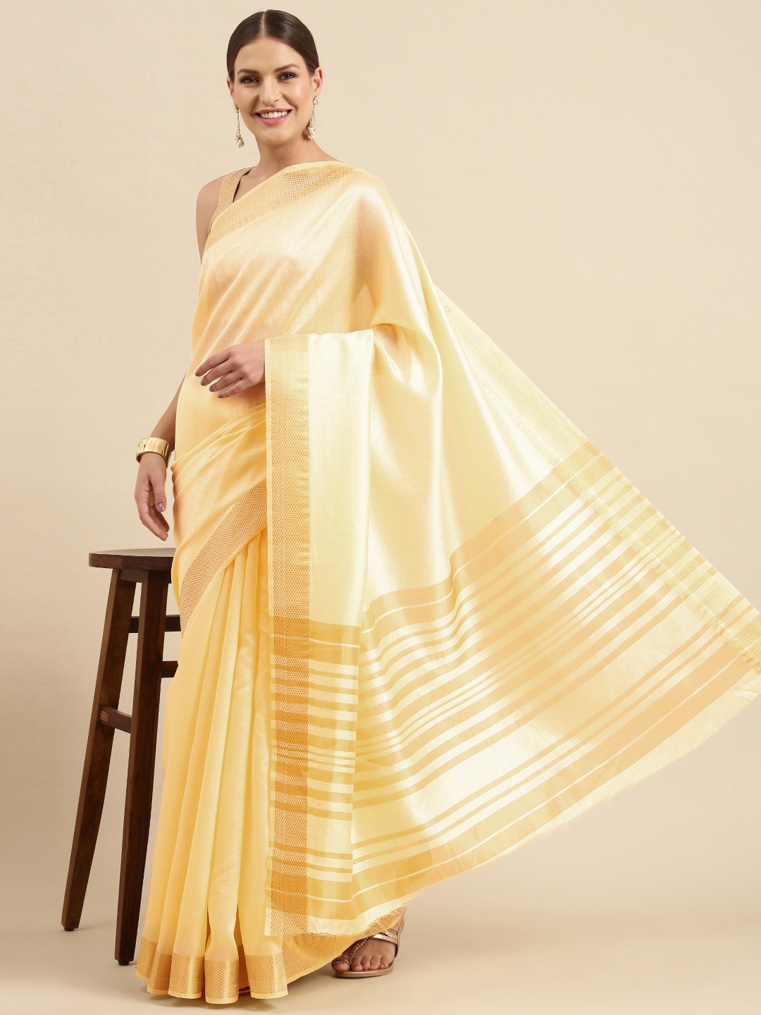 

Anouk Yellow Solid Silk Blend Kanjeevaram Saree