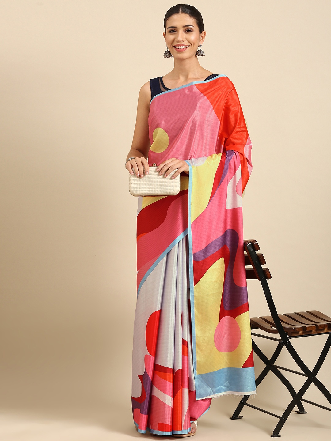 

Anouk Pink & Yellow Abstract Print Pure Mysore Silk Saree