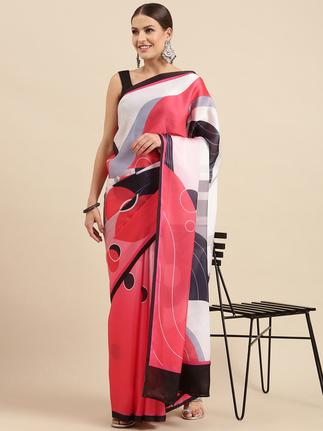 

Anouk Women Pink & White Printed Saree
