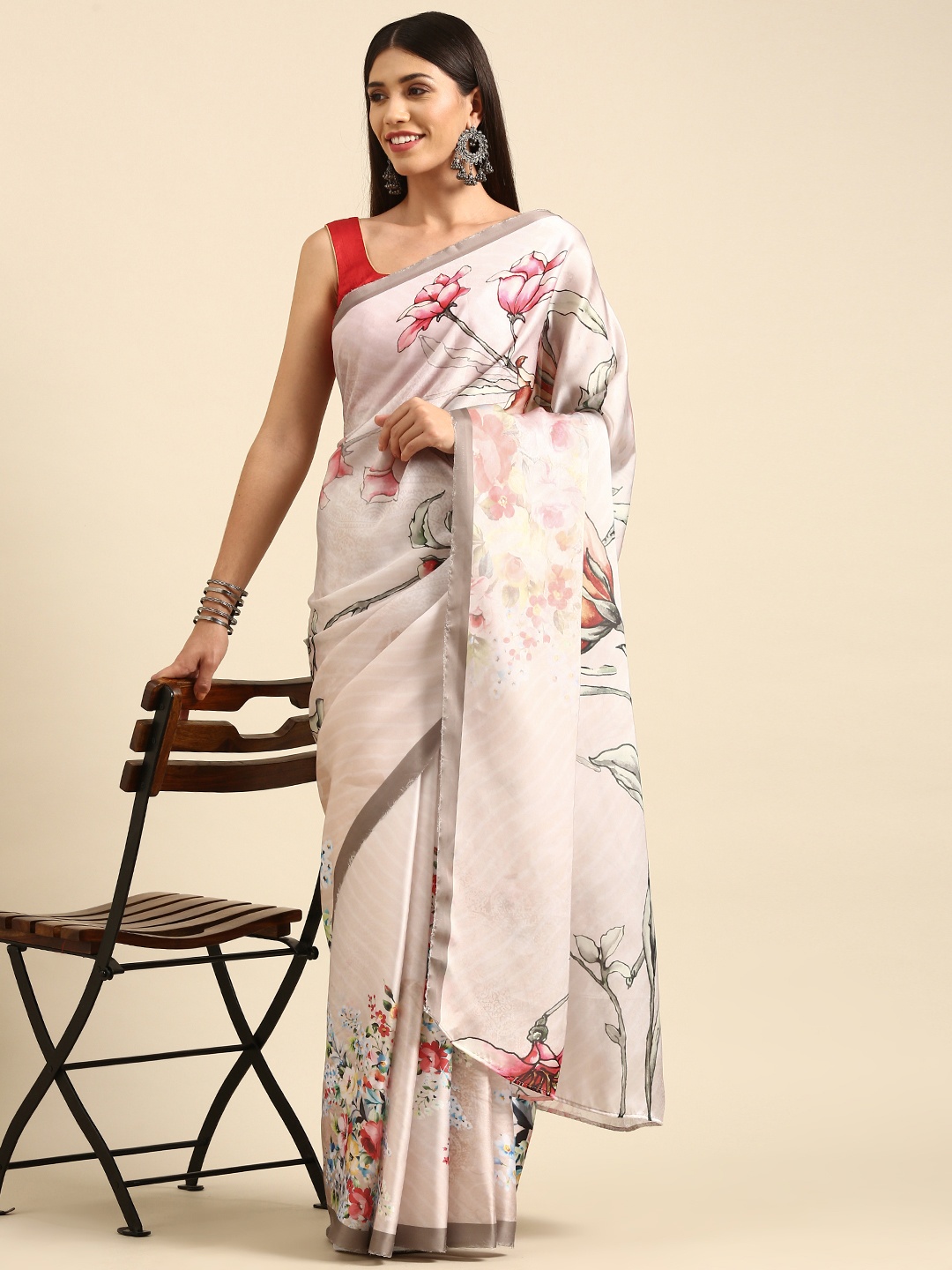 

Anouk White & Multicoloured Satin Ready to Wear Bhagalpuri Saree