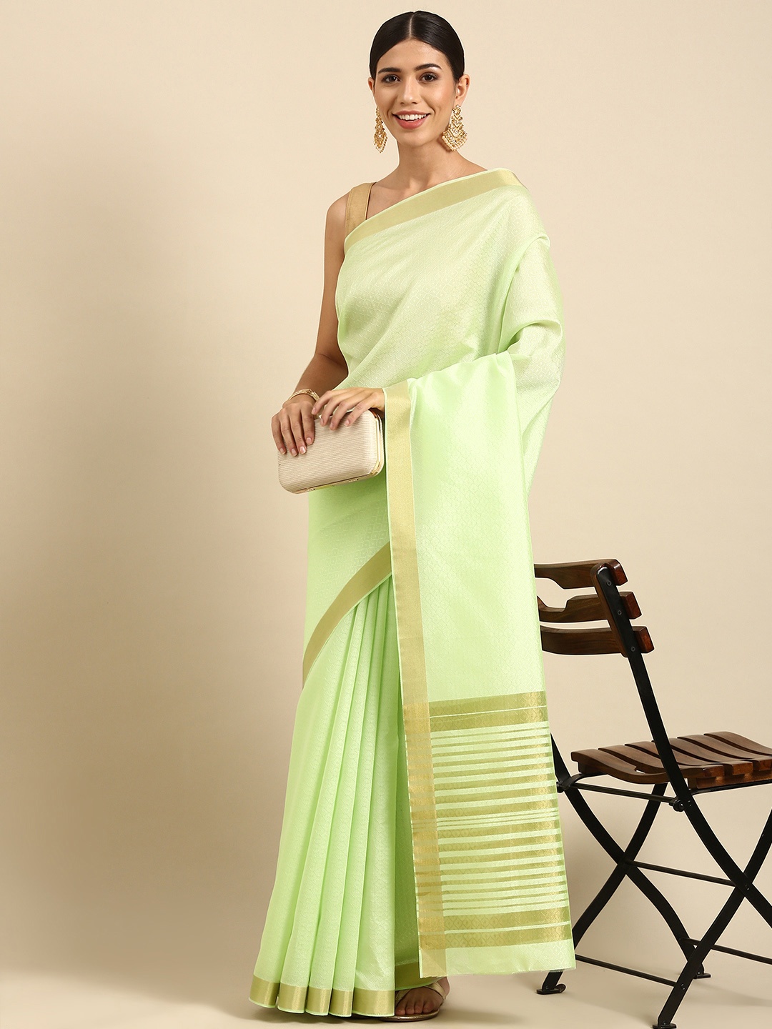 

Anouk Green Silk Blend Kanjeevaram Saree