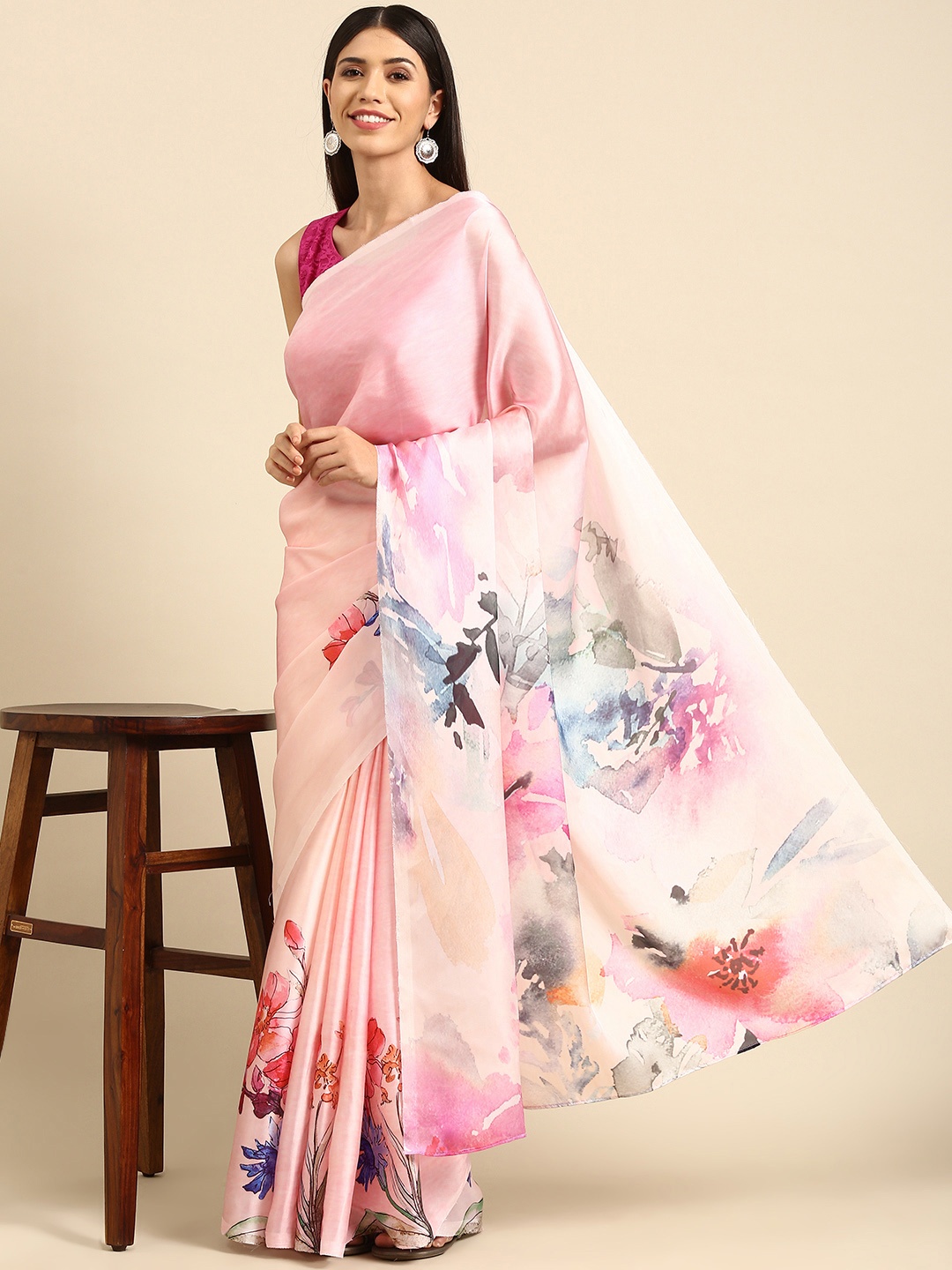 

Anouk Women Pink & White Floral Saree