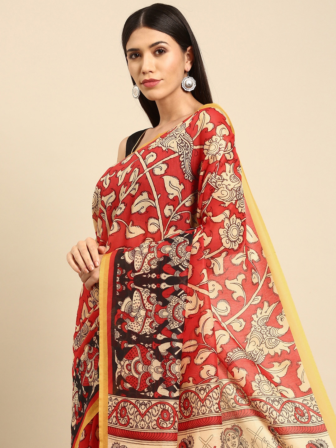 

Anouk Red Ethnic Motifs Ready to Wear Bhagalpuri Saree