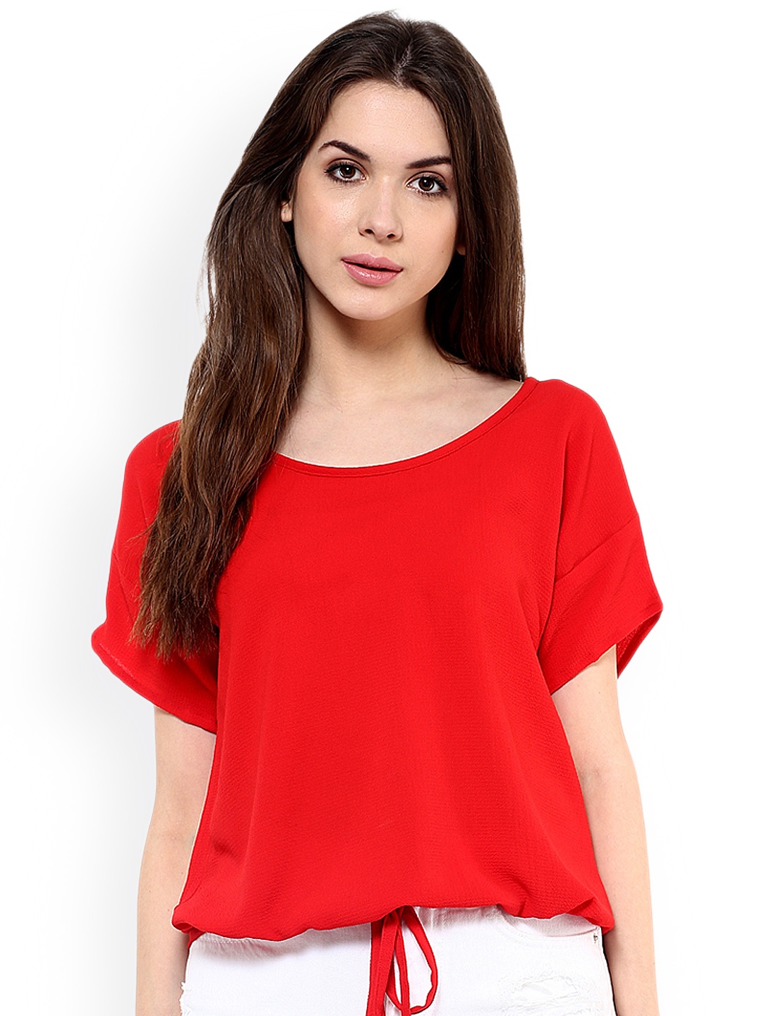 

Pannkh Women Red Solid Blouson Top