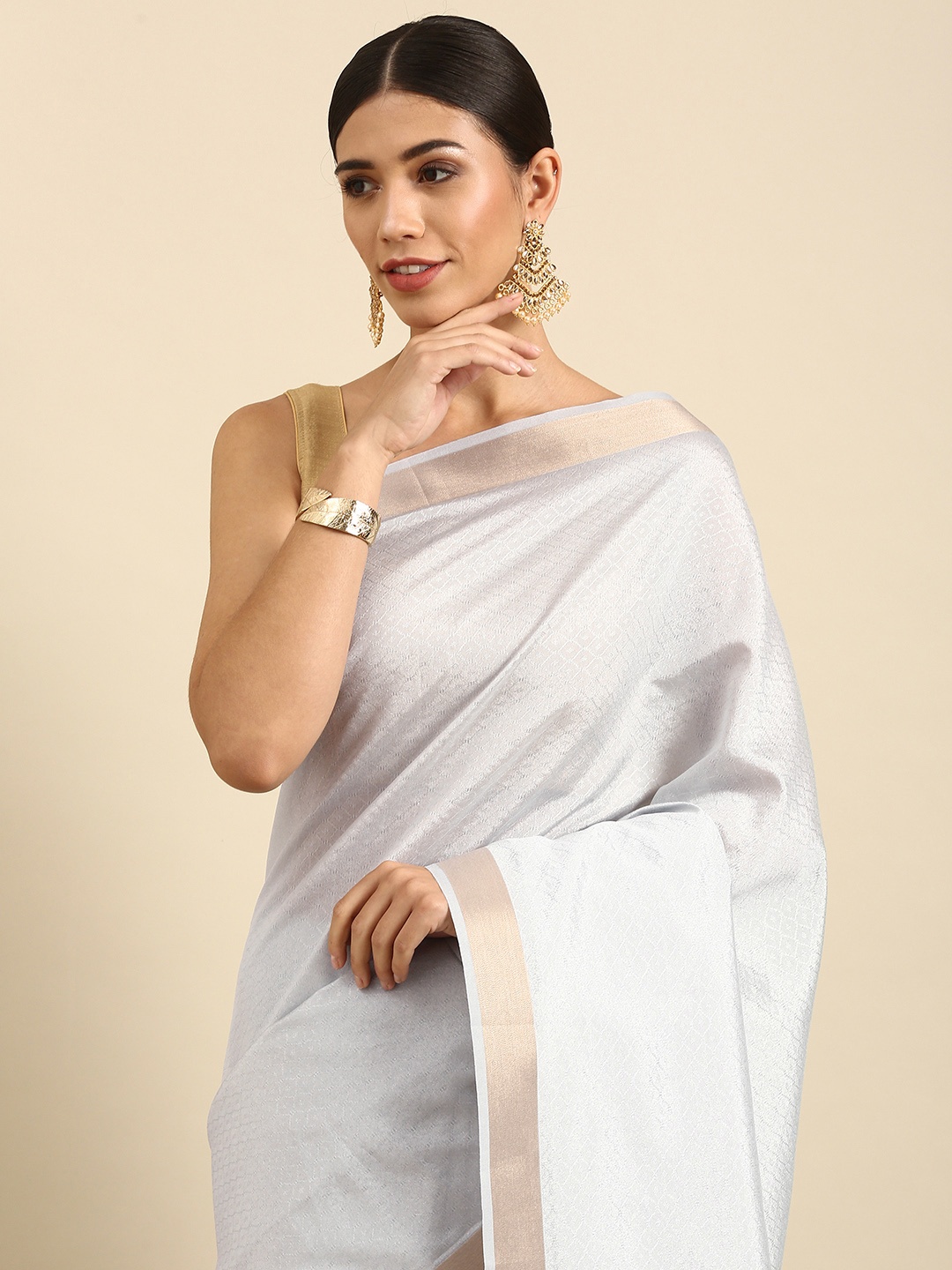 

Anouk Grey Melange Woven Design Silk Blend Kanjeevaram Saree