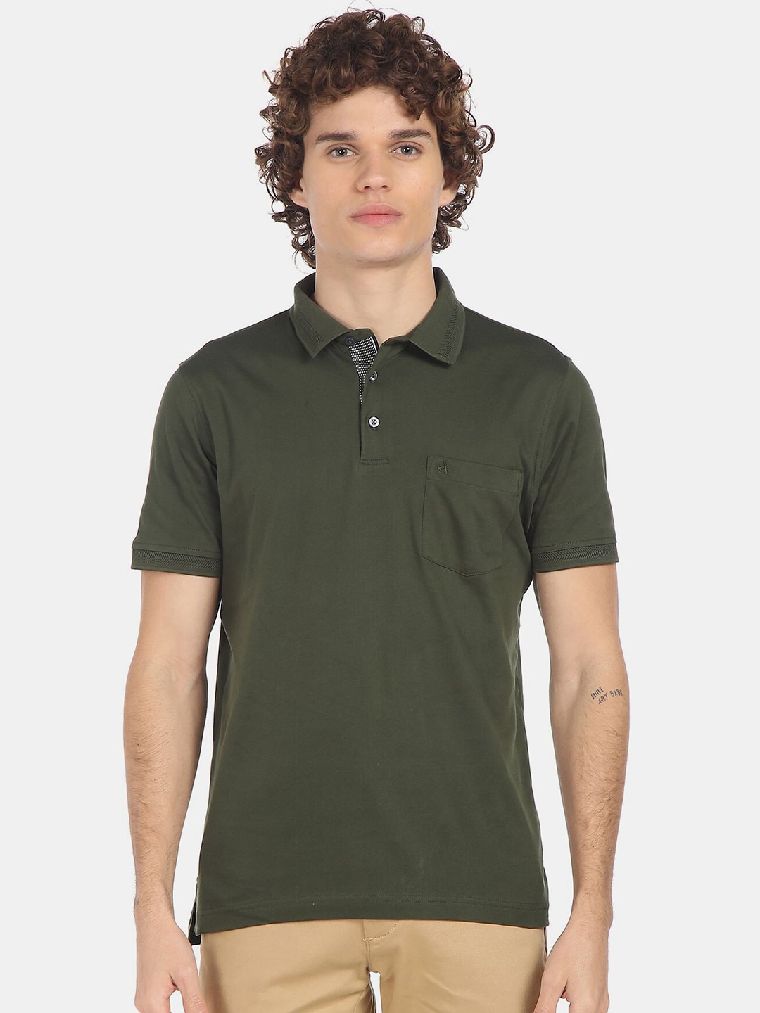 

Arrow Sport Men Green Polo Collar Pockets T-shirt