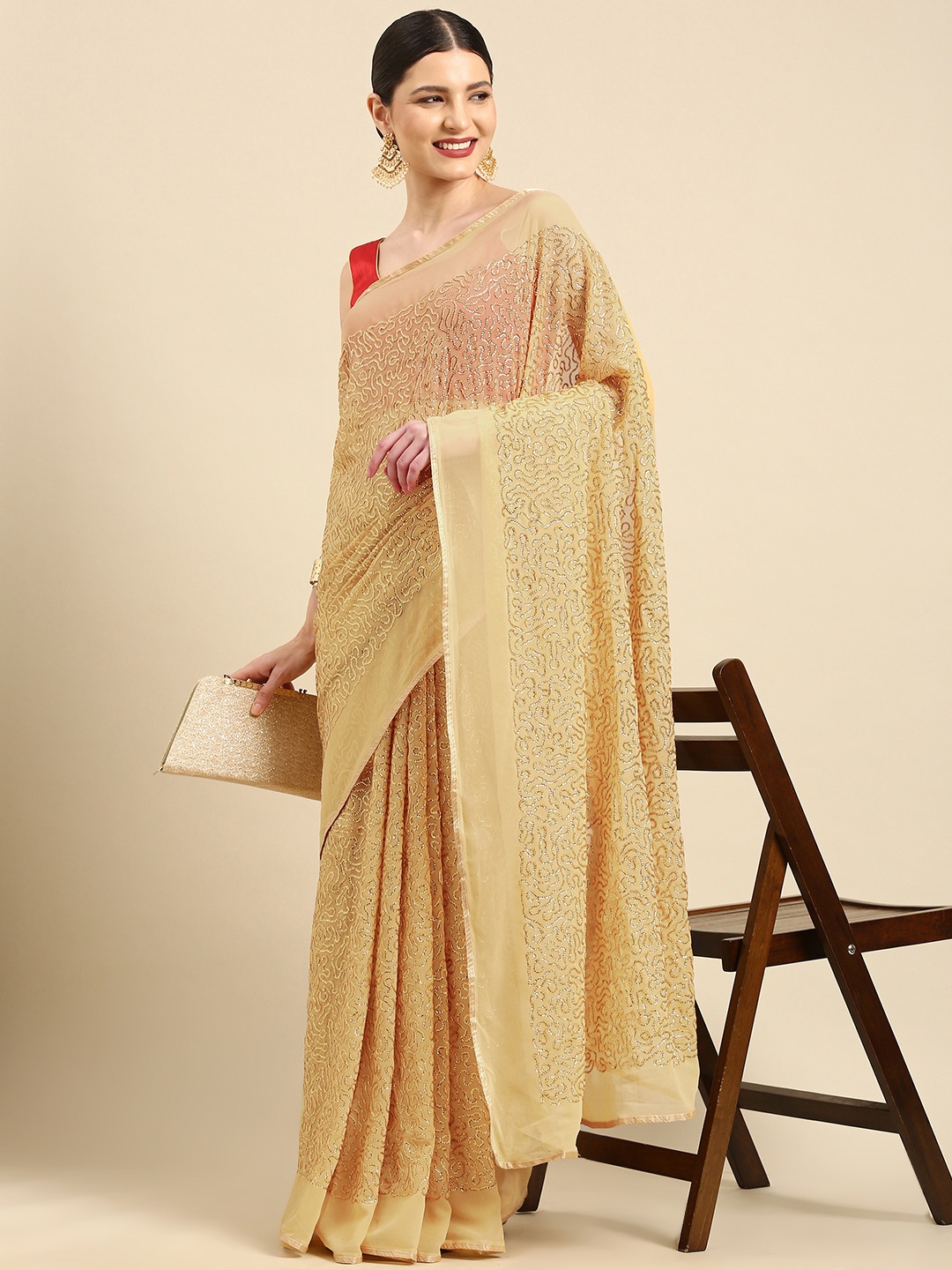 

Anouk Mustard Yellow Sequinned Pure Georgette Celebrity Saree