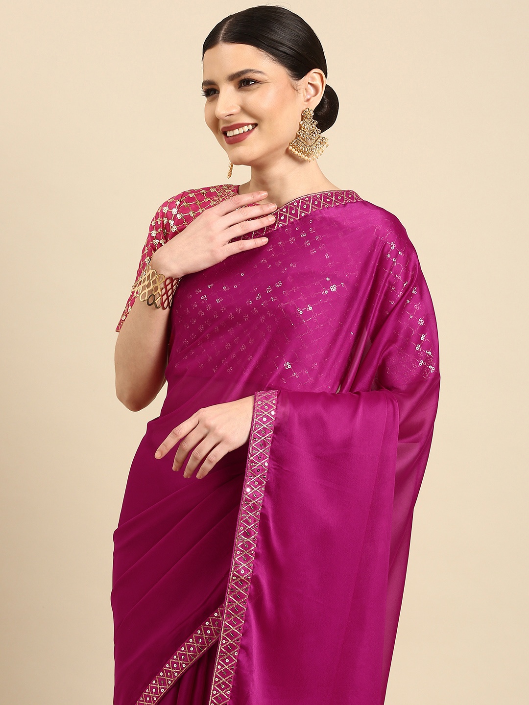 

Anouk Burgundy & Gold Embellished Sequinned Silk Blend Celebrity Saree